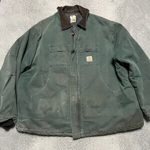 Vintage CARHARTT C26HTG Canvas Quilt Lined Pocket 4XL Green Jacket USA Made